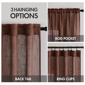 Elegant Brown Sheer Linen Blend Curtain Panels